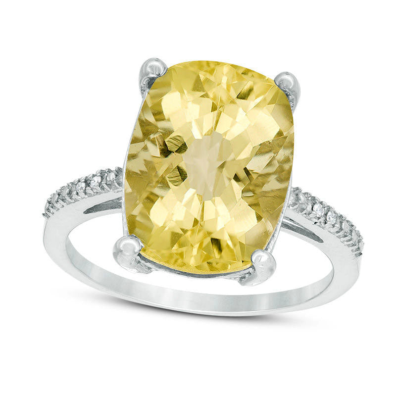 Image of ID 1 Cushion-Cut Yellow Quartz and Natural Diamond Accent Ring in Sterling Silver