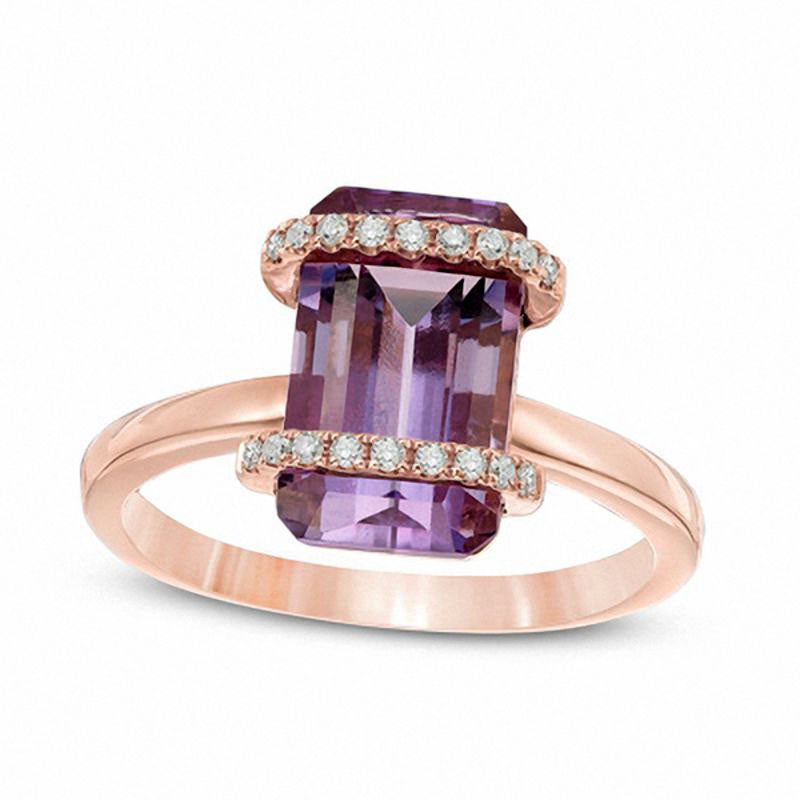 Image of ID 1 Emerald-Cut Amethyst and Natural Diamond Accent Double Overlay Ring in Solid 10K Rose Gold