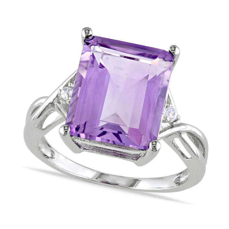Image of ID 1 Emerald-Cut Amethyst and White Topaz Split Shank Ring in Sterling Silver