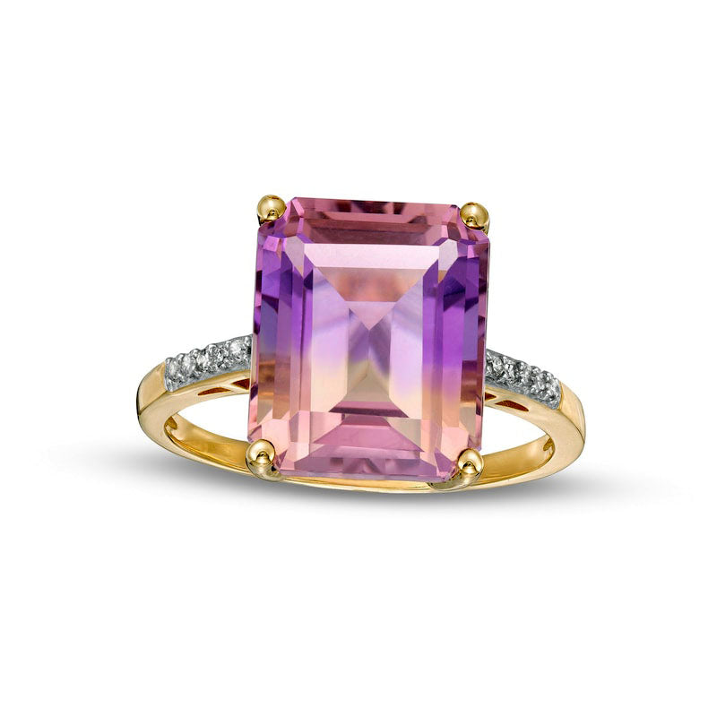 Image of ID 1 Emerald-Cut Ametrine and 005 CT TW Natural Diamond Ring in Solid 10K Yellow Gold