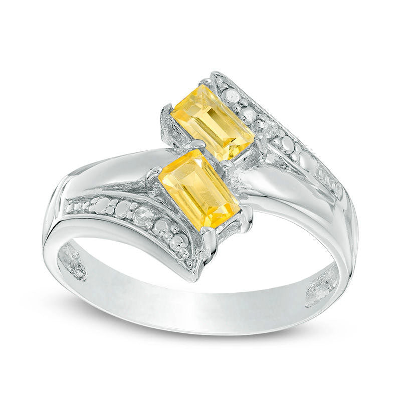 Image of ID 1 Emerald-Cut Citrine and White Topaz Bypass Ring in Sterling Silver
