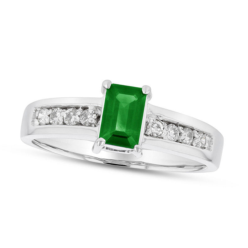 Image of ID 1 Emerald-Cut Emerald and 017 CT TW Natural Diamond Engagement Ring in Solid 14K White Gold