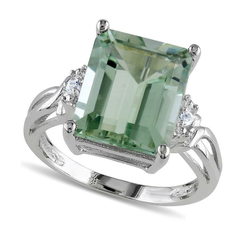 Image of ID 1 Emerald-Cut Green Quartz and White Topaz Ring in Sterling Silver