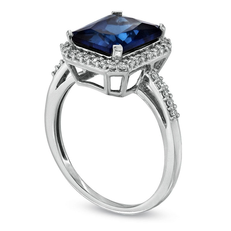 Image of ID 1 Emerald-Cut Lab-Created Blue and White Sapphire Ring in Sterling Silver