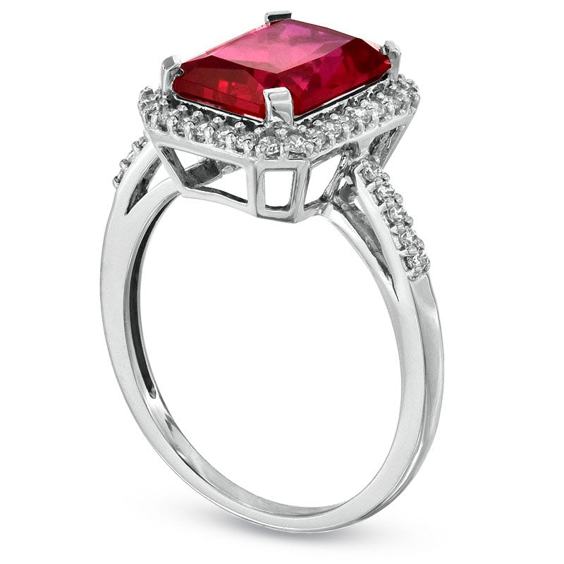 Image of ID 1 Emerald-Cut Lab-Created Ruby and White Sapphire Ring in Sterling Silver