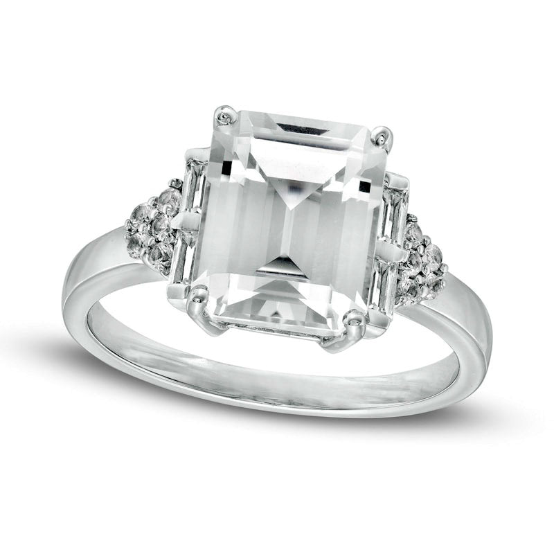 Image of ID 1 Emerald-Cut Lab-Created White Sapphire Composite Tri-Sides Ring in Sterling Silver