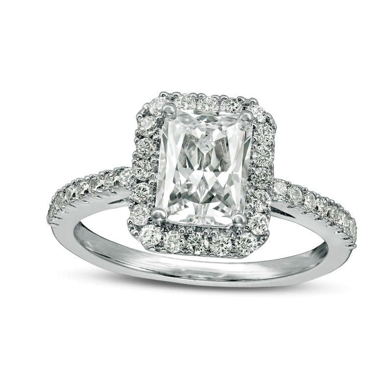 Image of ID 1 Emerald-Cut Lab-Created White Sapphire Frame Ring in Sterling Silver