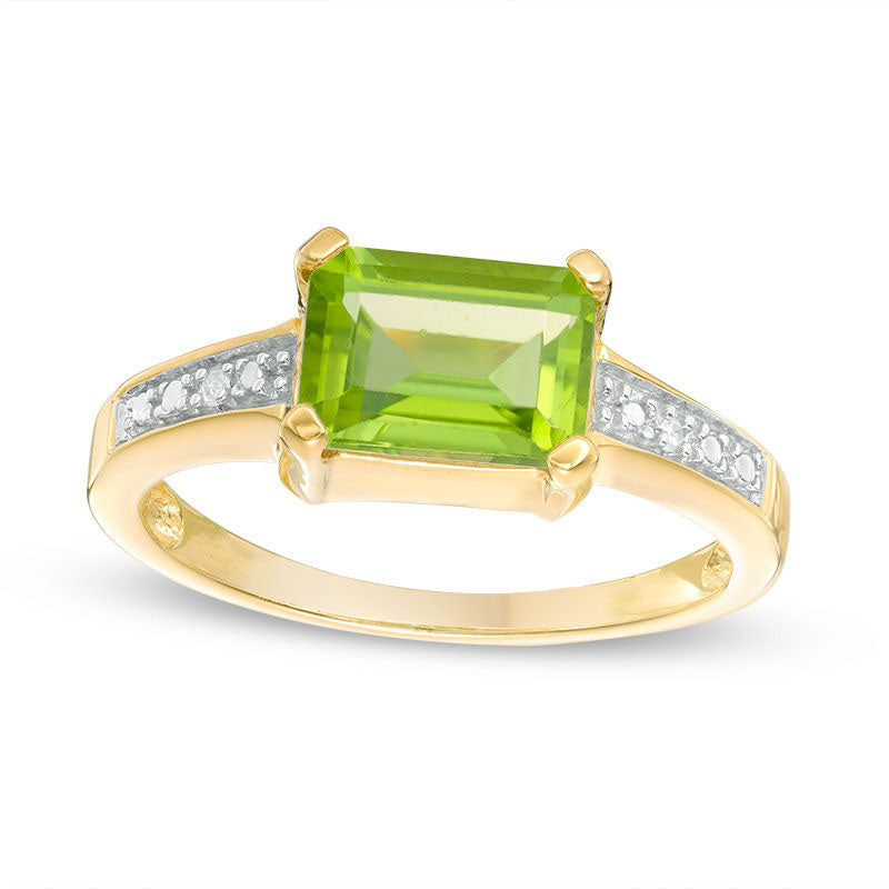 Image of ID 1 Emerald-Cut Peridot and Natural Diamond Accent Ring in Sterling Silver with Solid 14K Gold Plate