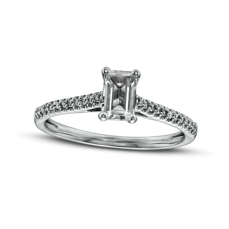 Image of ID 1 Emerald-Cut White Lab-Created Sapphire and 010 CT TW Diamond Promise Ring in Solid 10K White Gold