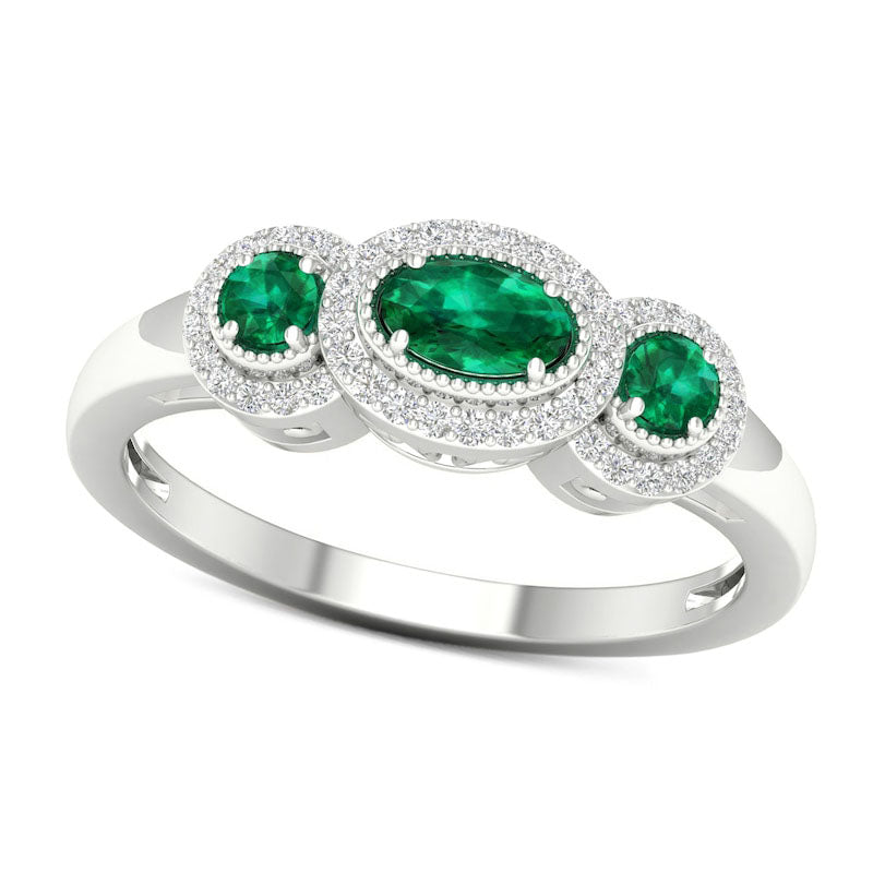 Image of ID 1 Emerald and 013 CT TW Natural Diamond Frame Antique Vintage-Style Ring in Solid 10K White Gold