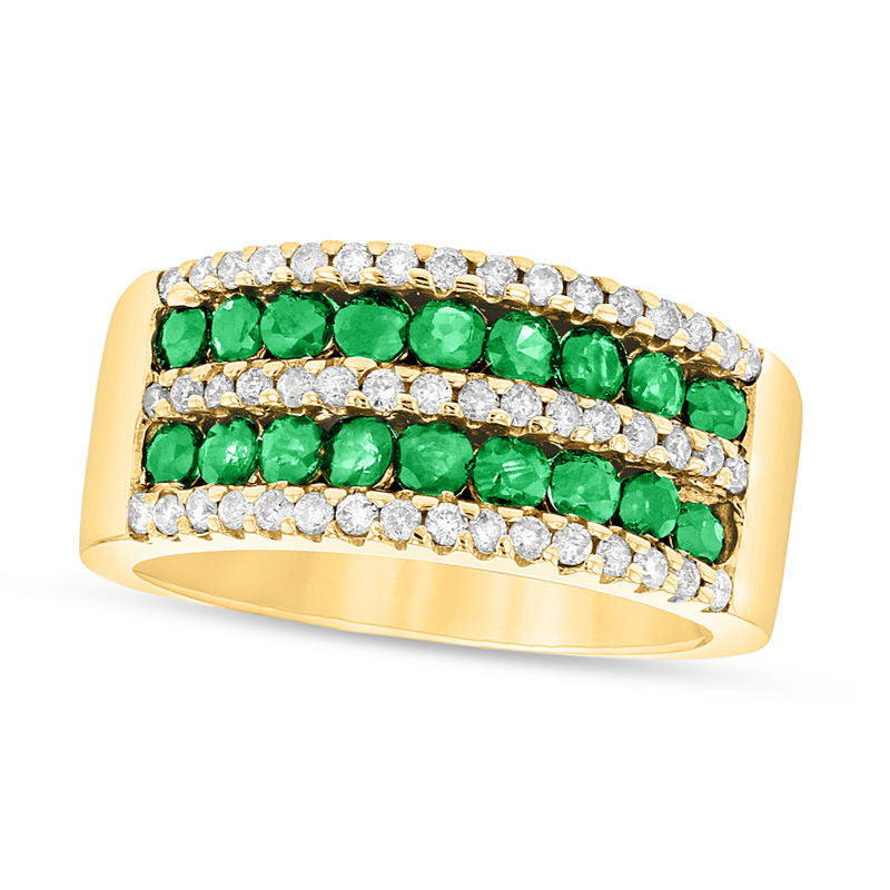 Image of ID 1 Emerald and 038 CT TW Natural Diamond Multi-Row Band in Solid 14K Gold