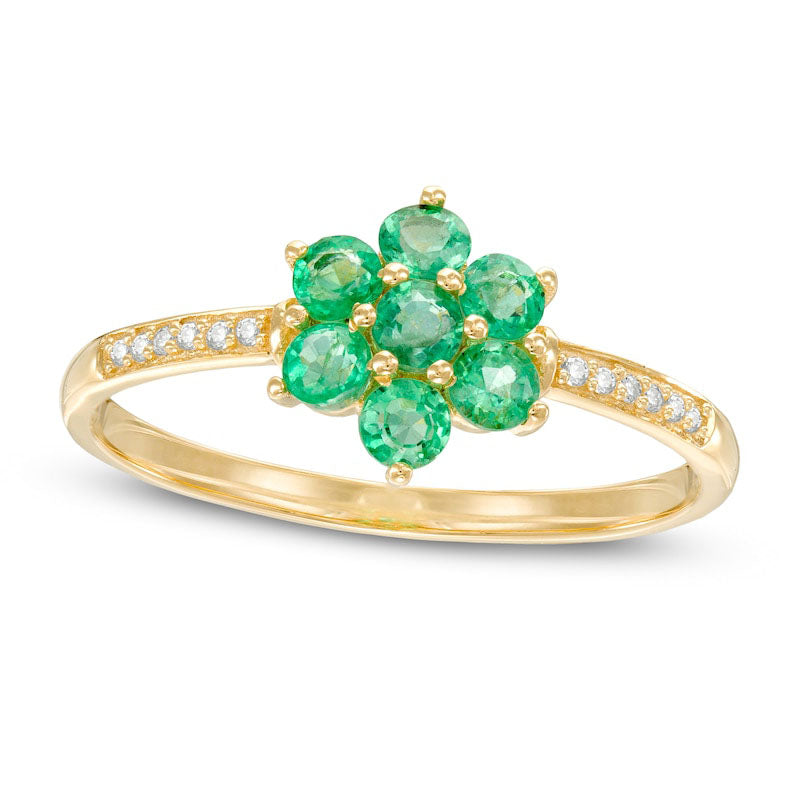 Image of ID 1 Emerald and Natural Diamond Accent Flower Cluster Ring in Solid 10K Yellow Gold