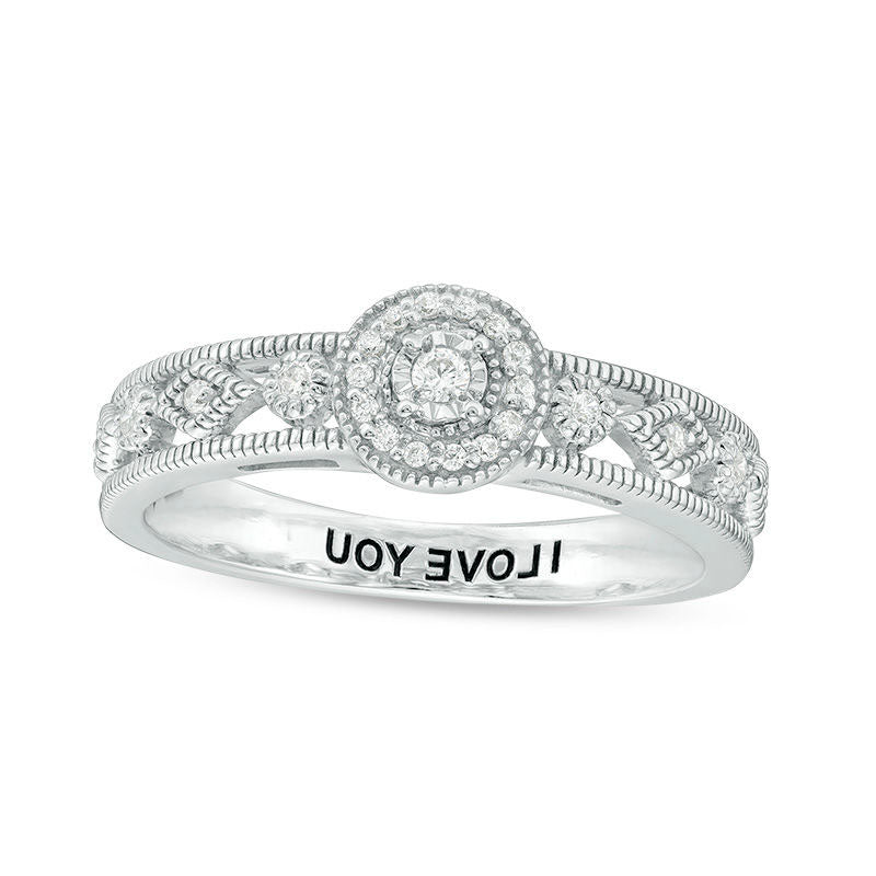 Image of ID 1 Engravable 010 CT TW Natural Diamond Art Deco Promise Ring in Solid 10K White Yellow or Rose Gold (1 Line)