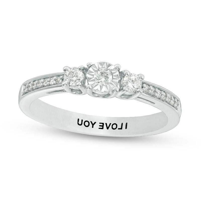 Image of ID 1 Engravable 025 CT TW Natural Diamond Three Stone Promise Ring in Sterling Silver (1 Line)