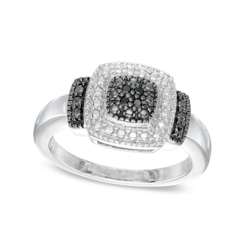Image of ID 1 Enhanced Black Natural Diamond Accent Beaded Square Frame Promise Ring in Sterling Silver