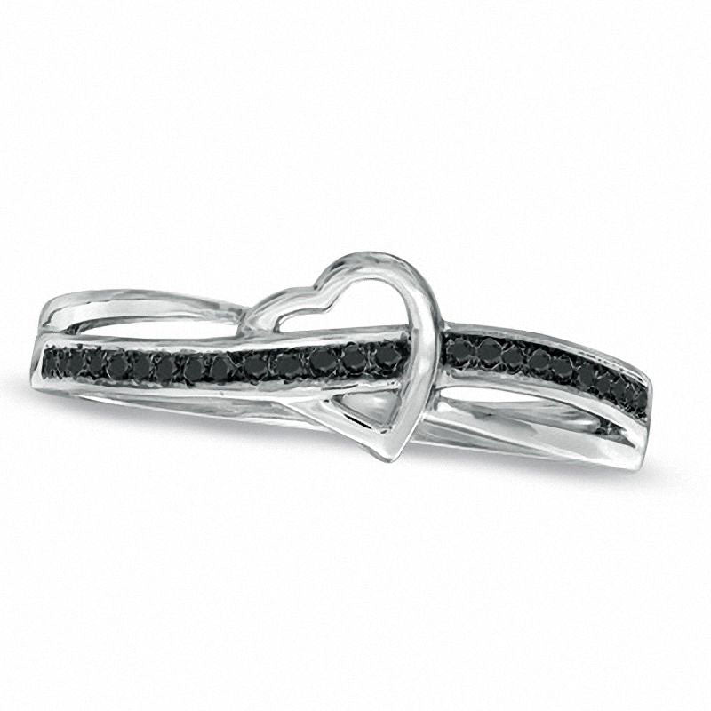 Image of ID 1 Enhanced Black Natural Diamond Accent Heart Promise Ring in Solid 10K White Gold