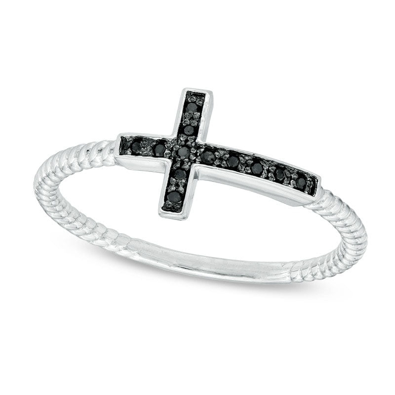 Image of ID 1 Enhanced Black Natural Diamond Accent Sideways Cross Ring in Sterling Silver