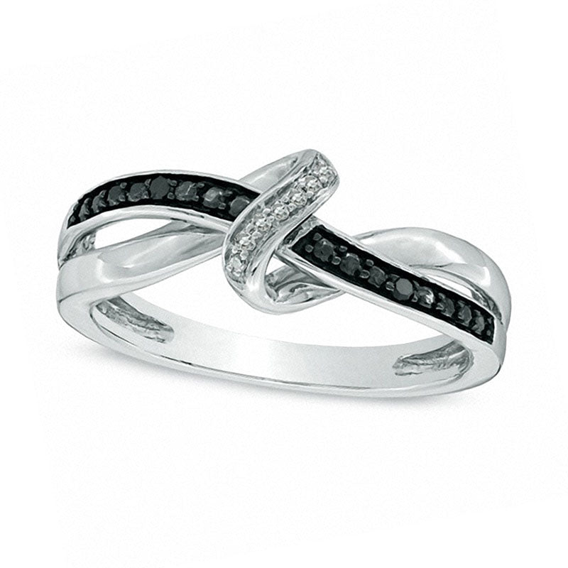 Image of ID 1 Enhanced Black and White Natural Diamond Accent Abstract Infinity Knot Ring in Sterling Silver