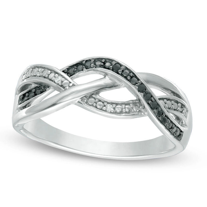 Image of ID 1 Enhanced Black and White Natural Diamond Accent Layered Crossover Ring in Sterling Silver