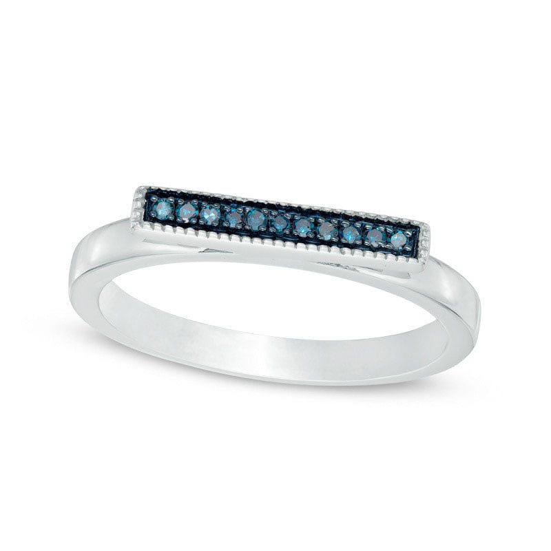 Image of ID 1 Enhanced Blue Natural Diamond Accent Bar Ring in Sterling Silver