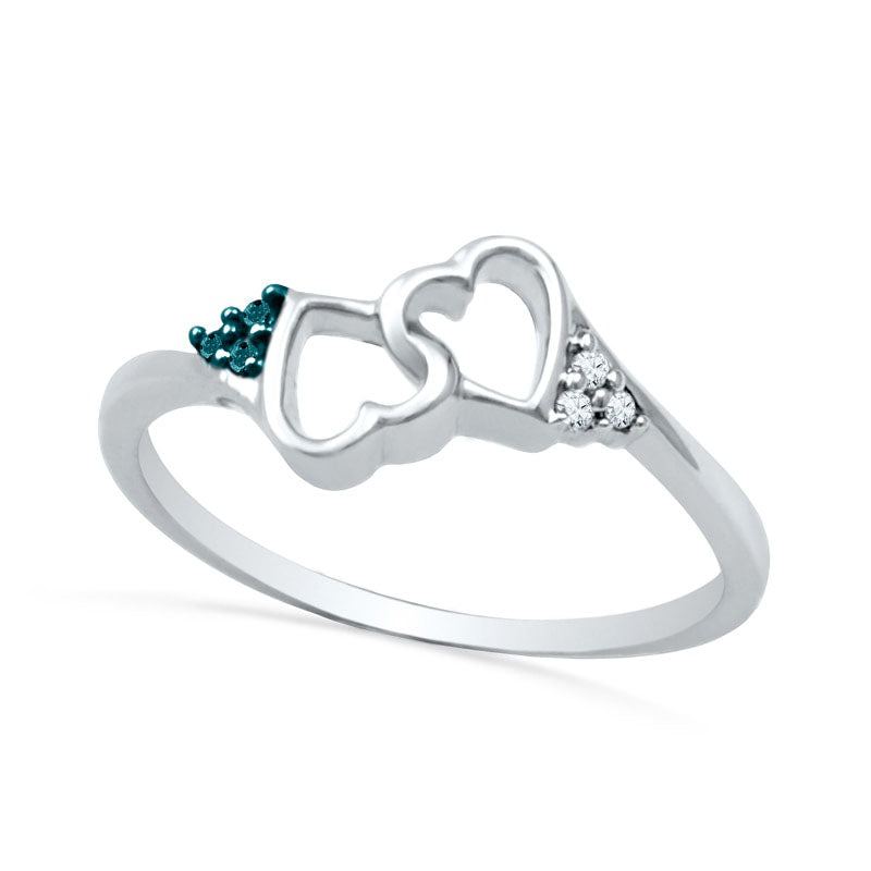 Image of ID 1 Enhanced Blue and White Natural Diamond Accent Double Heart Promise Ring in Solid 10K White Gold