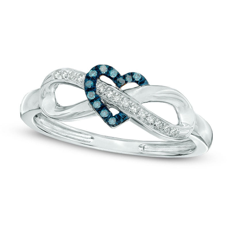Image of ID 1 Enhanced Blue and White Natural Diamond Accent Infinity with Heart Ring in Solid 10K White Gold