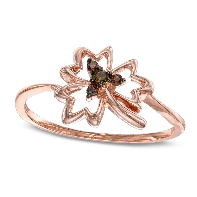 Image of ID 1 Enhanced Champagne Natural Diamond Accent Maple Leaf Ring in Solid 10K Rose Gold