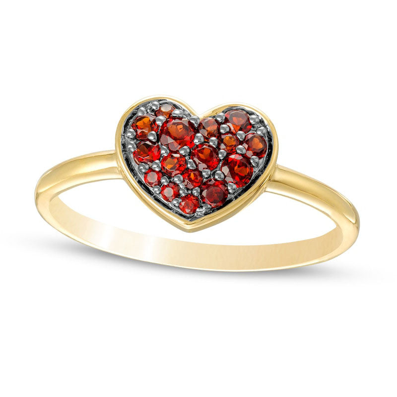 Image of ID 1 Garnet Cluster Heart Ring in Solid 10K Yellow Gold