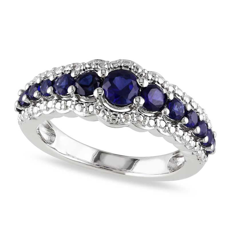 Image of ID 1 Graduated Lab-Created Blue Sapphire Ring in Sterling Silver