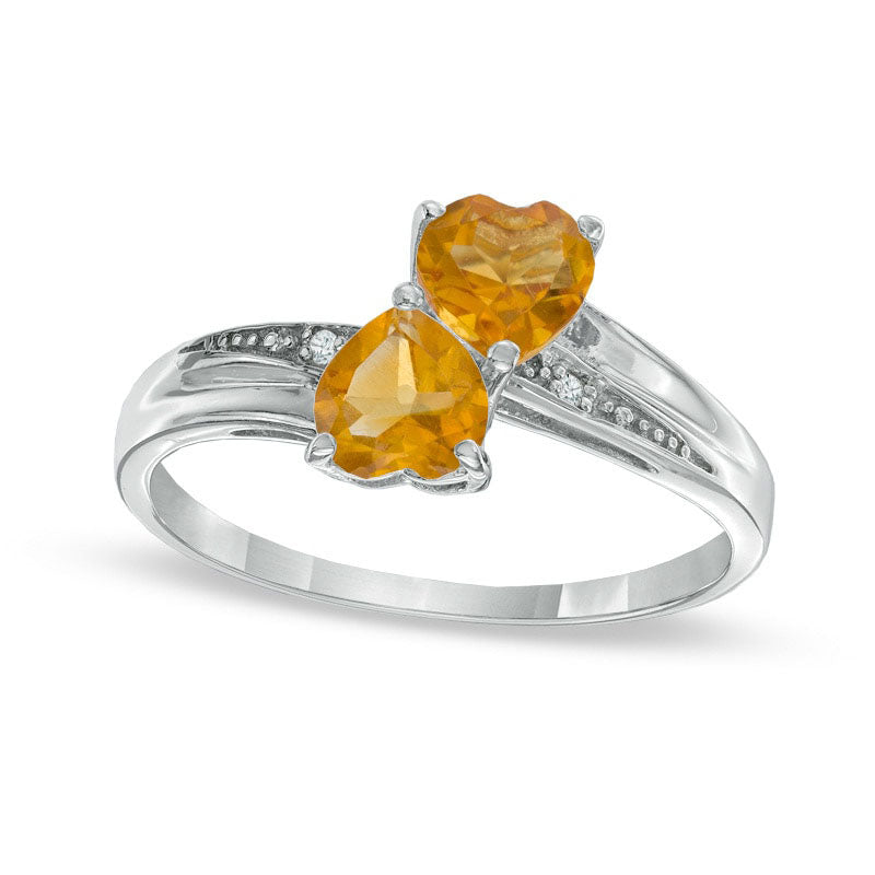 Image of ID 1 Heart-Shaped Citrine and Natural Diamond Accent Double Heart Ring in Sterling Silver