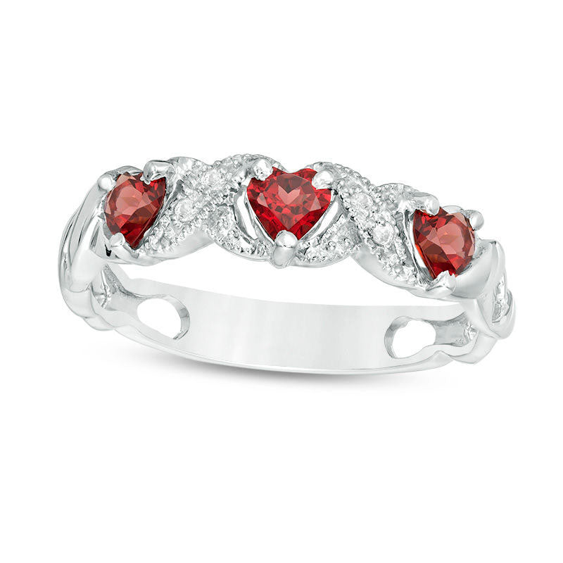 Image of ID 1 Heart-Shaped Garnet and Lab-Created White Sapphire Braided Antique Vintage-Style Ring in Sterling Silver