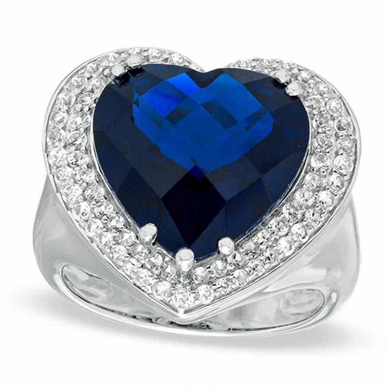Image of ID 1 Heart-Shaped Lab-Created Blue Sapphire and White Sapphire Ring in Sterling Silver