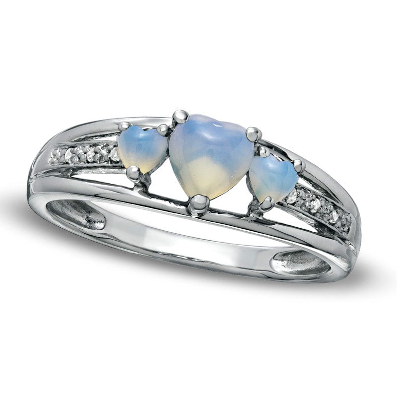 Image of ID 1 Heart-Shaped Lab-Created Opal and Diamond Accent Three Stone Promise Ring in Solid 10K White Gold