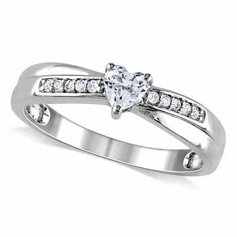 Image of ID 1 Heart-Shaped Lab-Created White Sapphire and Diamond Accent Promise Ring in Sterling Silver