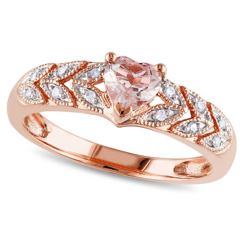 Image of ID 1 Heart-Shaped Morganite and Natural Diamond Accent Ring in Solid 10K Rose Gold