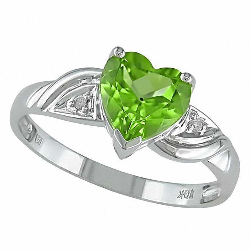 Image of ID 1 Heart-Shaped Peridot Ring in Solid 10K White Gold with Natural Diamond Accents