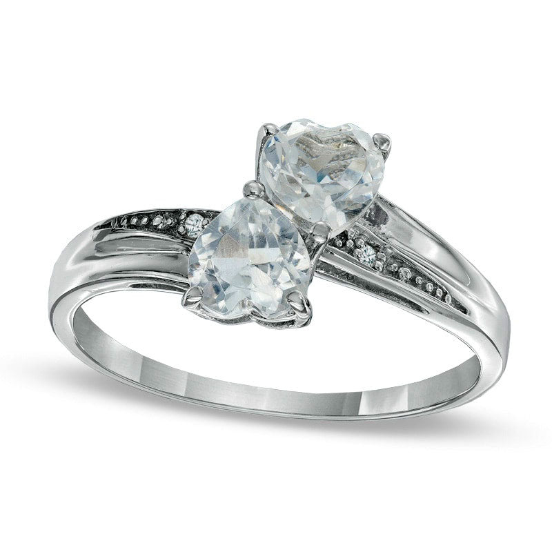 Image of ID 1 Heart-Shaped White Topaz and Natural Diamond Accent Double Heart Ring in Sterling Silver