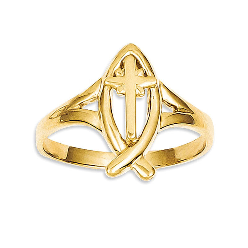 Image of ID 1 Ichthus Cross Ring in Solid 14K Gold