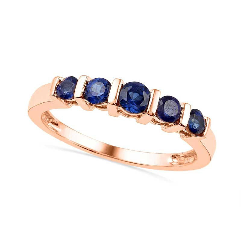 Image of ID 1 Lab-Created Blue Sapphire Five Stone Anniversary Band in Solid 10K Rose Gold
