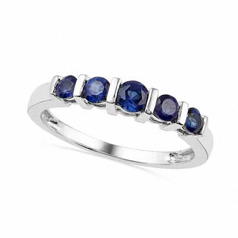 Image of ID 1 Lab-Created Blue Sapphire Five Stone Anniversary Band in Solid 10K White Gold