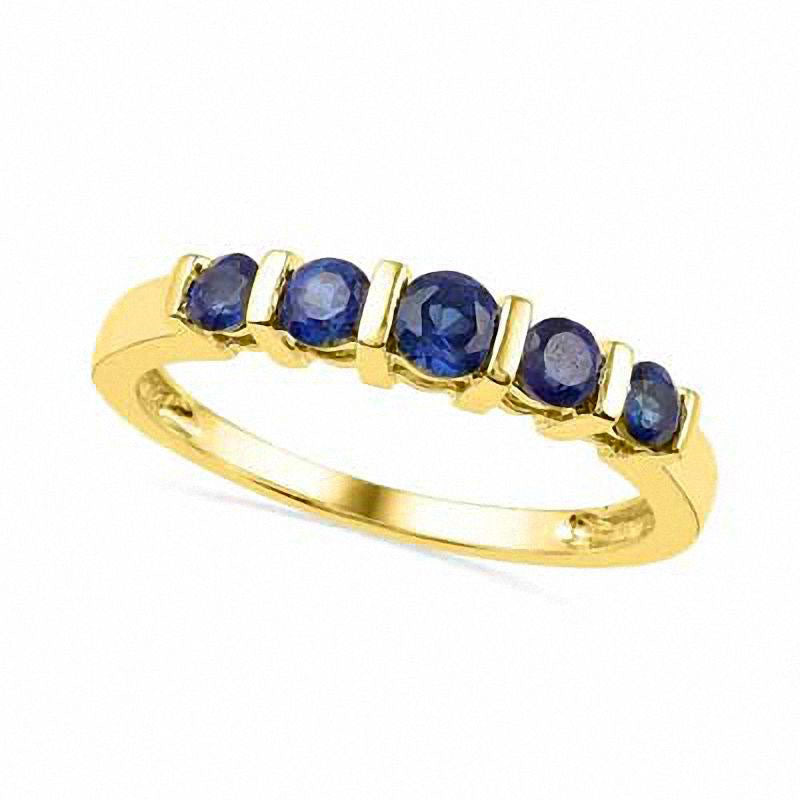 Image of ID 1 Lab-Created Blue Sapphire Five Stone Anniversary Band in Solid 10K Yellow Gold