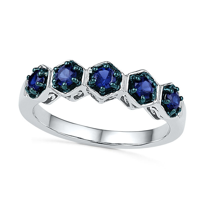 Image of ID 1 Lab-Created Blue Sapphire Five Stone Ring in Sterling Silver
