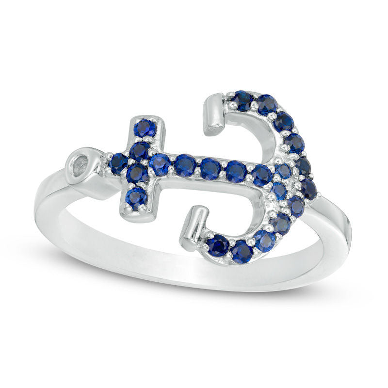 Image of ID 1 Lab-Created Blue Sapphire Sideways Anchor Ring in Sterling Silver