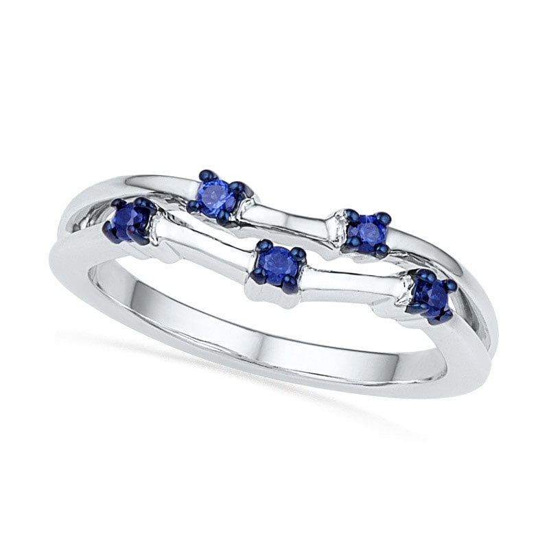 Image of ID 1 Lab-Created Blue Sapphire Split Shank Midi Ring in Sterling Silver