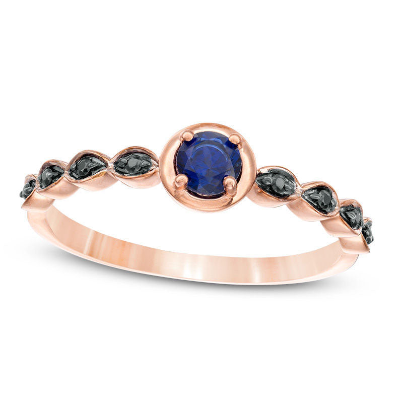 Image of ID 1 Lab-Created Blue Sapphire and 005 CT TW Enhanced Black Diamond Marquise Side Accent Promise Ring in Solid 10K Rose Gold
