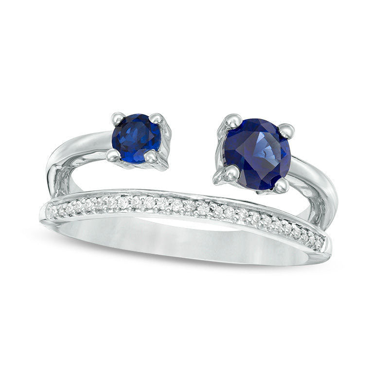 Image of ID 1 Lab-Created Blue Sapphire and 007 CT TW Diamond Open Split Shank Ring in Sterling Silver