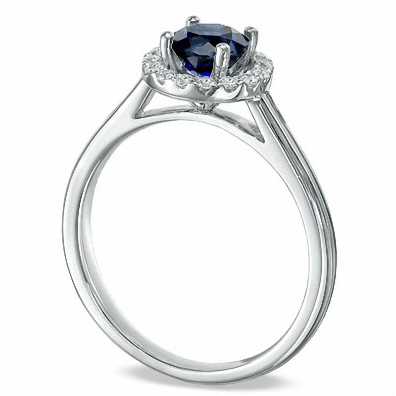 Image of ID 1 Lab-Created Blue Sapphire and 014 CT TW Diamond Engagement Ring in Solid 10K White Gold