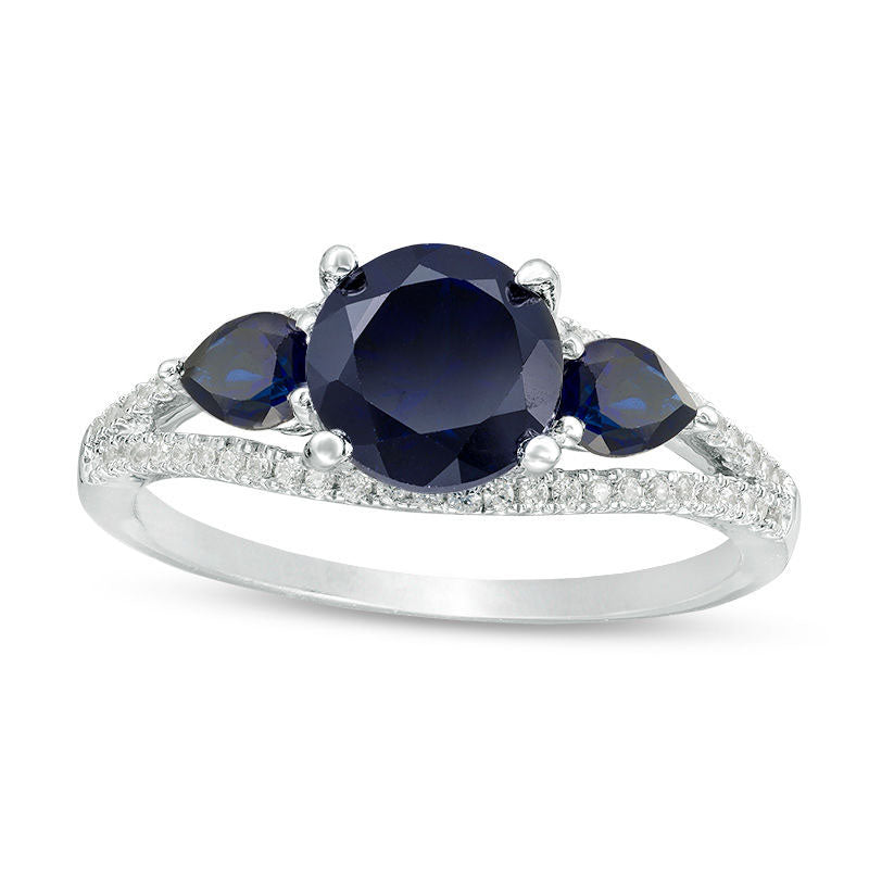 Image of ID 1 Lab-Created Blue Sapphire and 025 CT TW Diamond Split Shank Engagement Ring in Sterling Silver