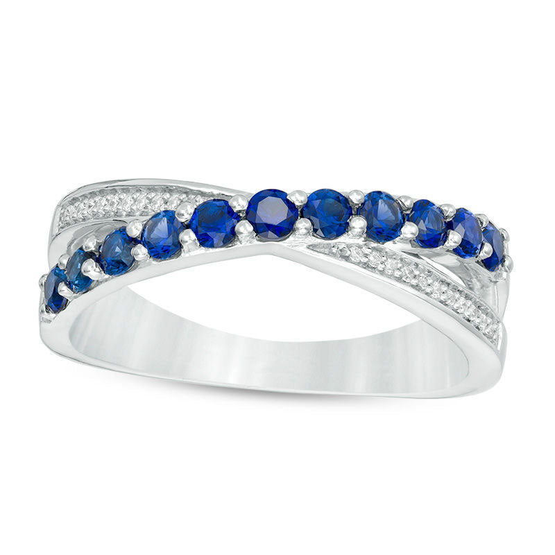 Image of ID 1 Lab-Created Blue Sapphire and Diamond Accent Criss-Cross Ring in Sterling Silver