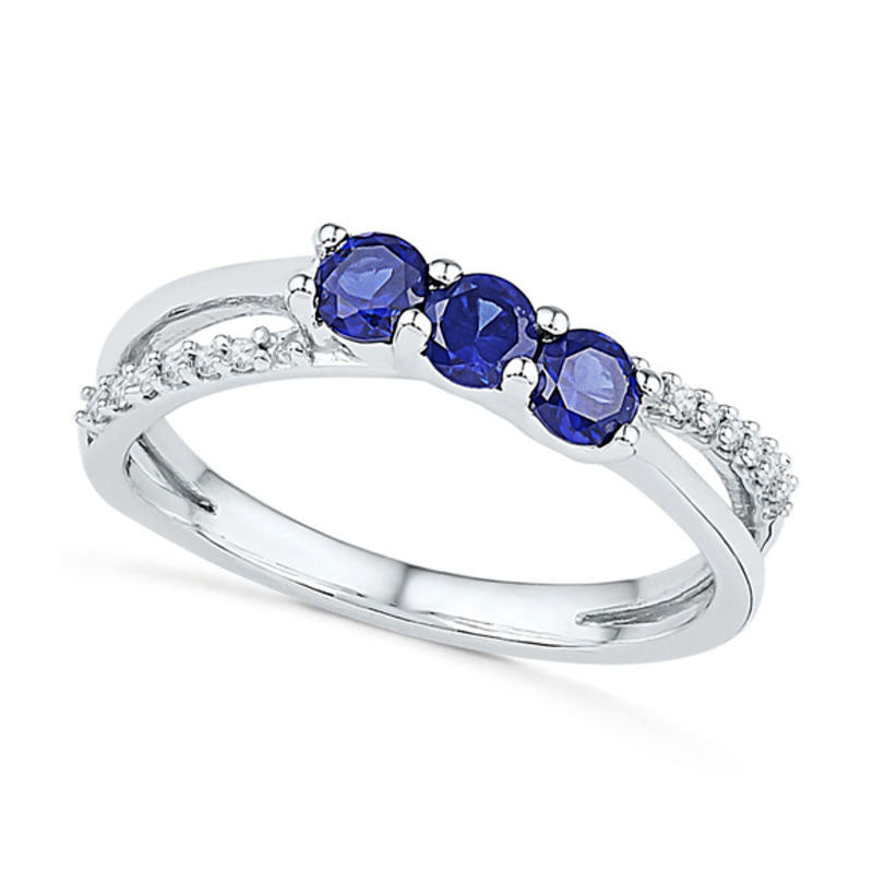 Image of ID 1 Lab-Created Blue Sapphire and Diamond Accent Cross-Over Midi Ring in Sterling Silver